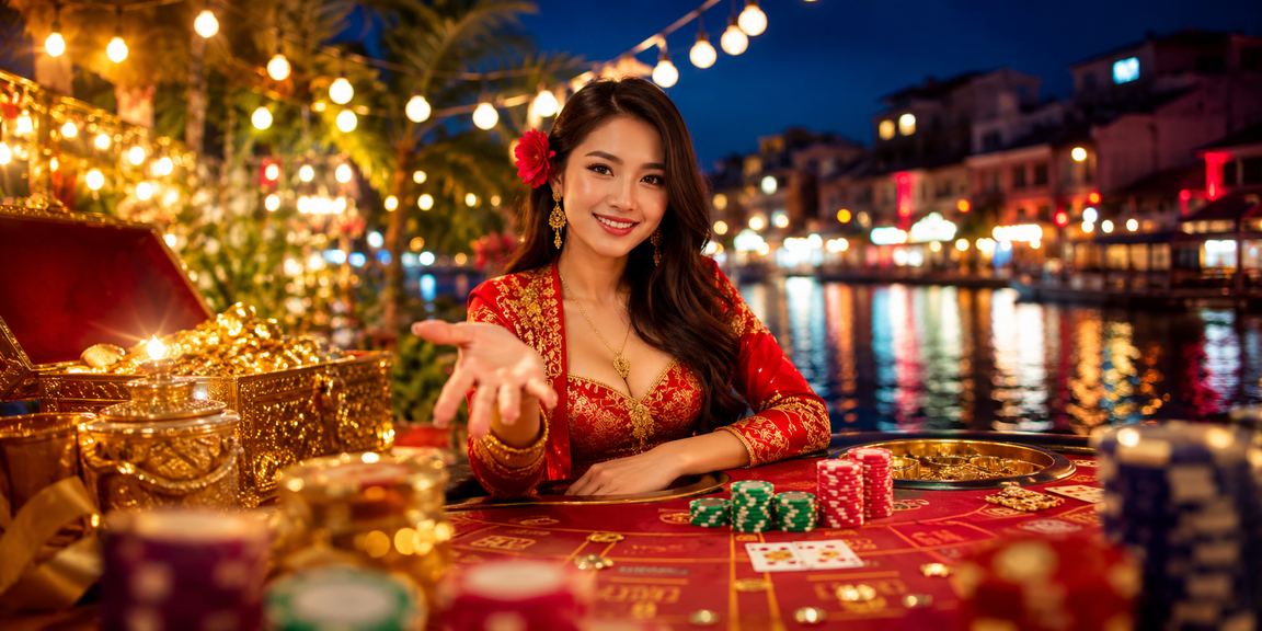 Meja baccarat bergaya mewah dengan suasana kasino Malaysia di Melaka